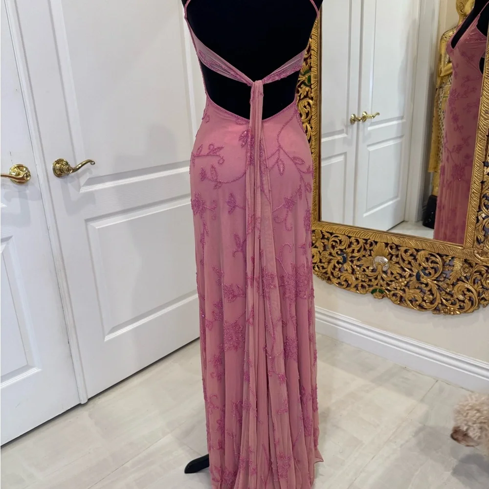 Elegant dusty Pink hand, beaded, designer Evening Gown can be worn‎ two ways